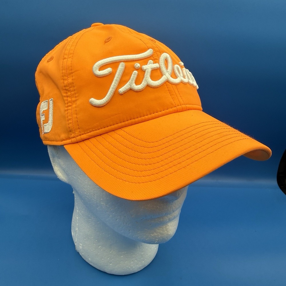 Titleist Pro V1 Golf Hat Neon Orange Adjustable Strapback Cap FJ Footjoy